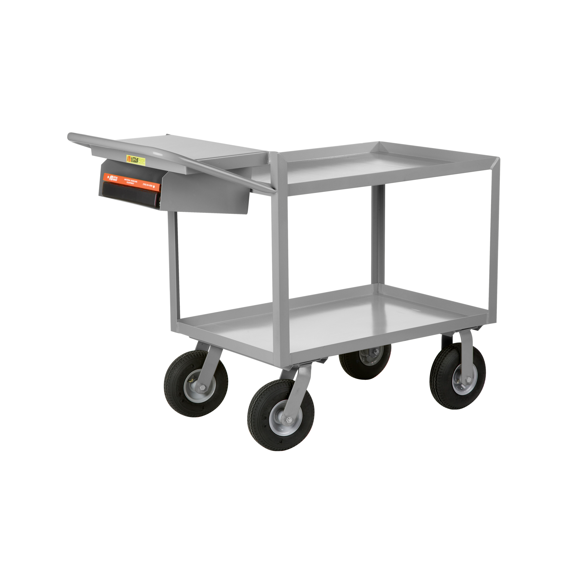 Little Giant Steel Utility Cart - 24in. x 48in., 1200-Lb. Capacity, 2 Shelves, Pneumatic Wheels, Writing Shelf, Storage Pocket, Model# GL-2448-9P-WSP
